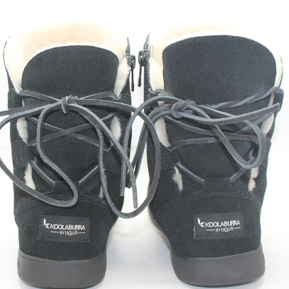 Koolaburra by UGG Black Suede Fur Lined Lace Back Boots 1019361 Womens 7 - Picture 4 of 8